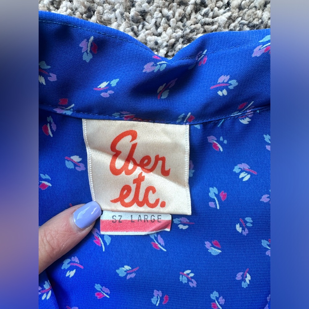 Vintage Office-wear 80ās Eber Etc. Blue Abstract Floral Button Blouse - Picture 10 of 14